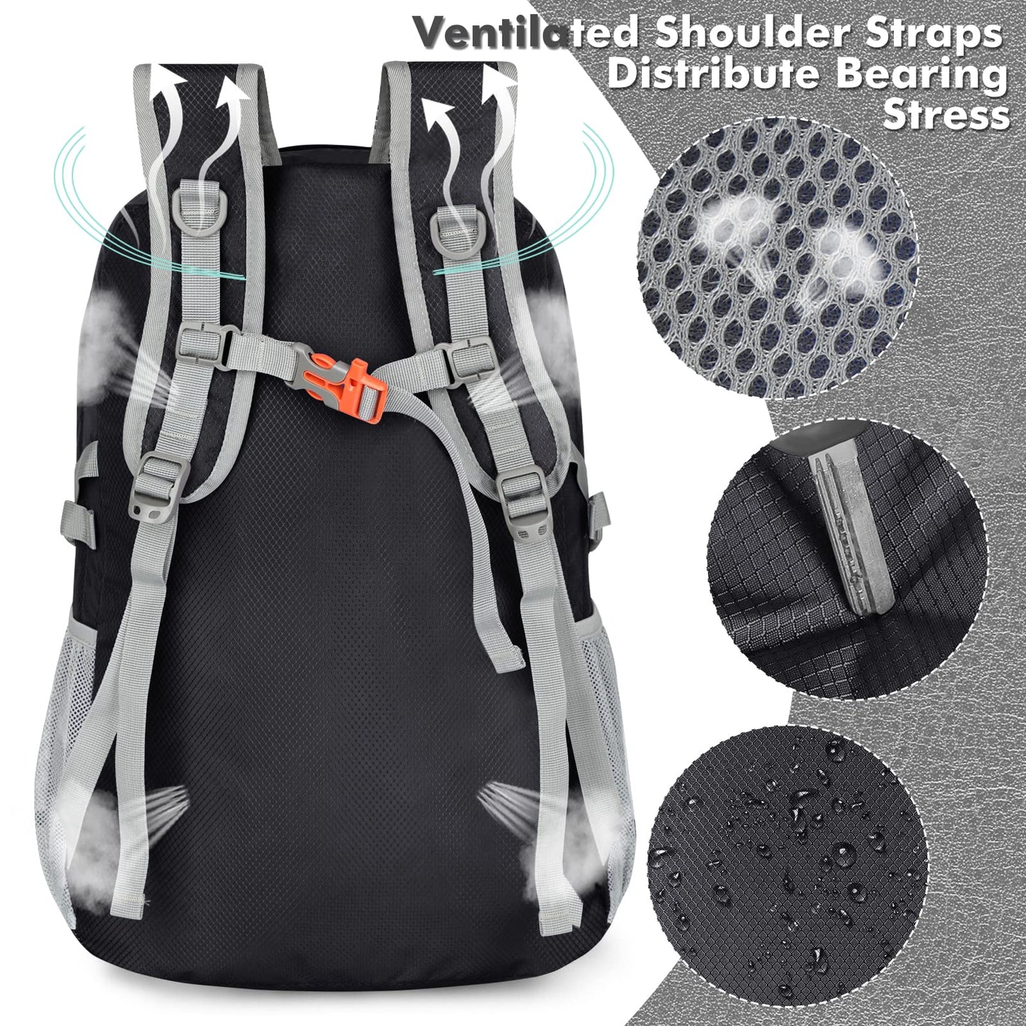 ZOMAKE Lightweight Foldable Backpack, Packable Rucksack 30L Folding Small Back Pack Foldaway Ultralight Daypack for Women Men Travel Hiking Walking (Black)