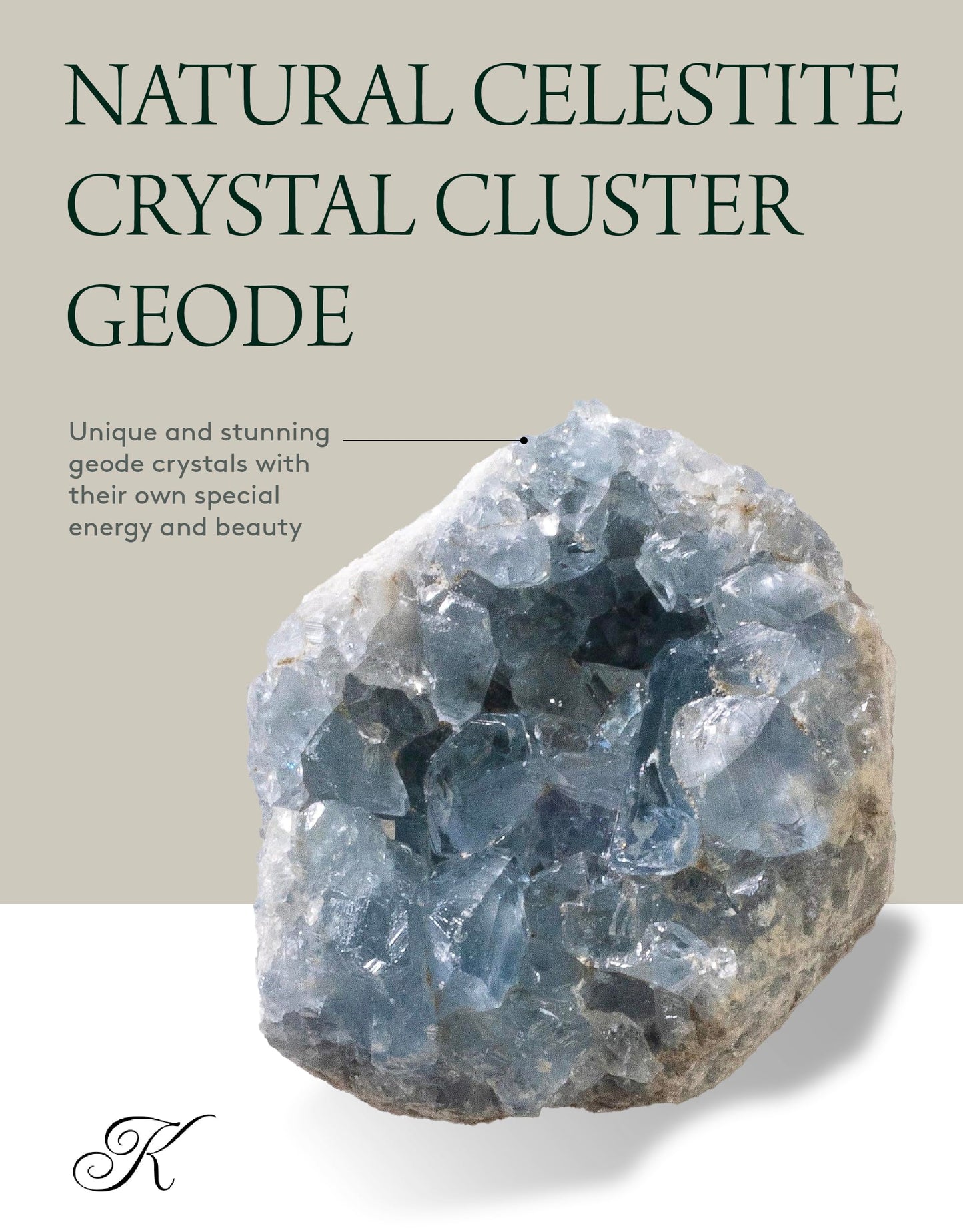 KALIFANO Raw AAA+ Celestite Crystal Cluster Geode - High Energy Natural Celestine Stone - Reiki Wicca Celestita Rock with Healing and Calming Effects (Family Owned and Operated)
