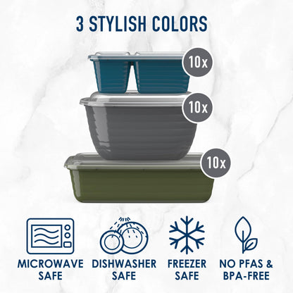 Bentgo Prep 60-Piece Variety Meal Prep Kit - Reusable PFAS & BPA-Free Food Containers 1-Compartment Trays, Prep Bowls, & Snack Boxes - Microwave, Freezer, & Dishwasher Safe (Rich Shades)