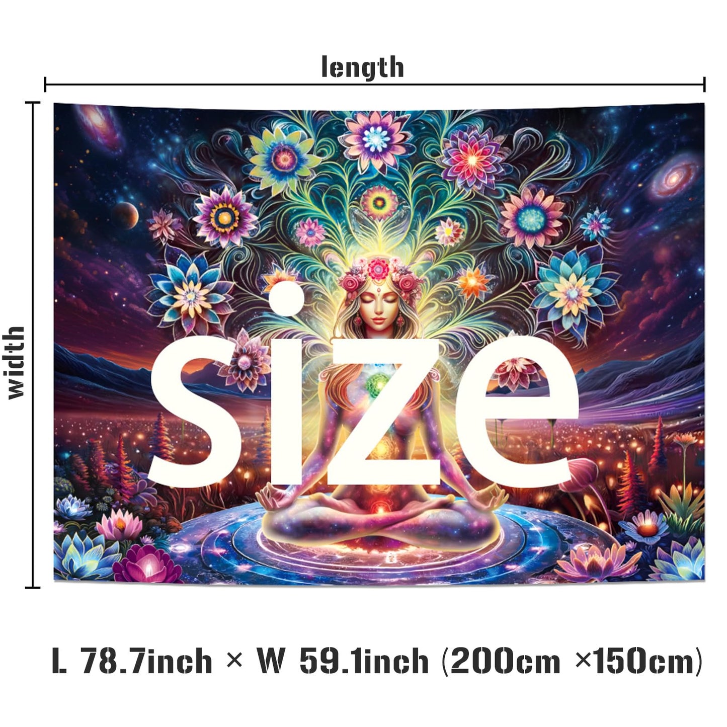 Dermijer Blacklight Seven Chakra Yoga Meditation Tapestry Flower Chakra Tapestries Galaxy Space Planet Tapestry UV Reactive Lotus Tapestries Wall Hanging for Home Decor 78.7L x 59.1W