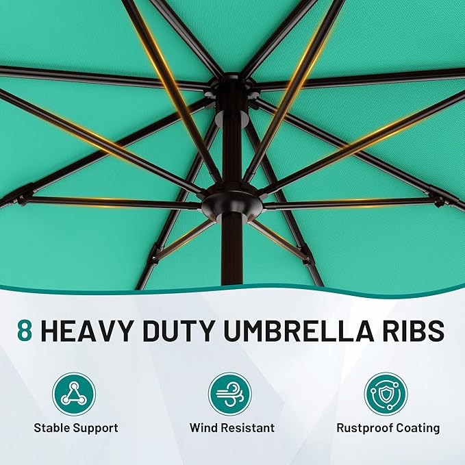 AreShark 9 FT Patio Umbrella for Outdoor, Outdoor Umbrella with Push Button Tilt and Crank, Outdoor Patio Umbrellas with 8 Sturdy Ribs for Market, Garden, Deck, Backyard, Pool (Peacock Blue)