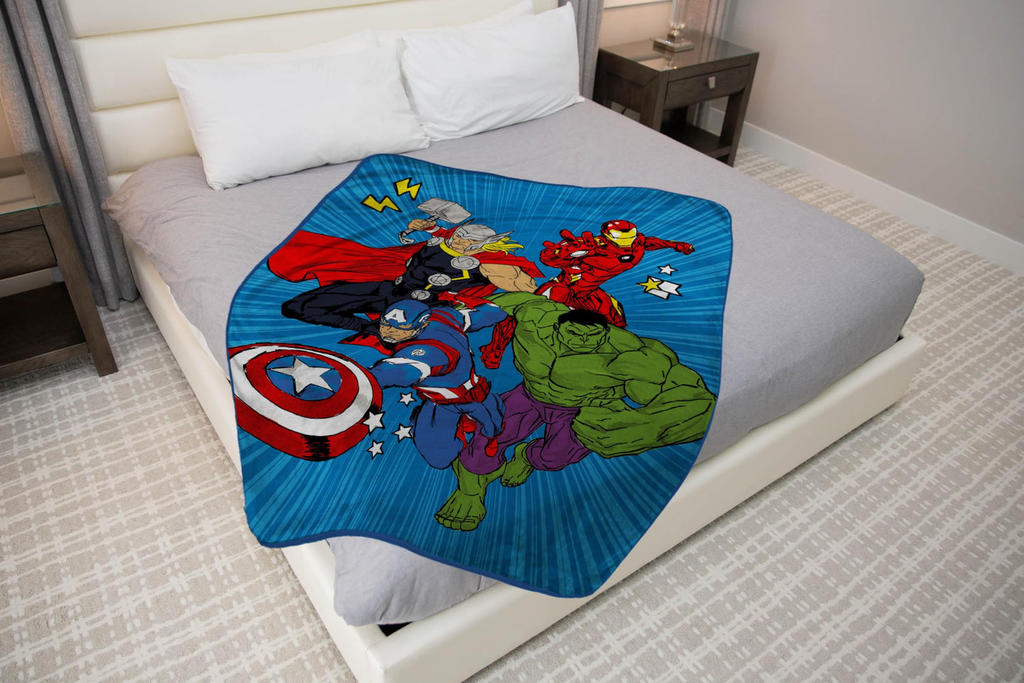 Jay Franco Kids Plush Throw Blanket – Soft & Cozy Fleece Throw for Bedroom & Couch Décor, Official Licensed Product, Blue - Avengers, 46x60 - Throw Blanket