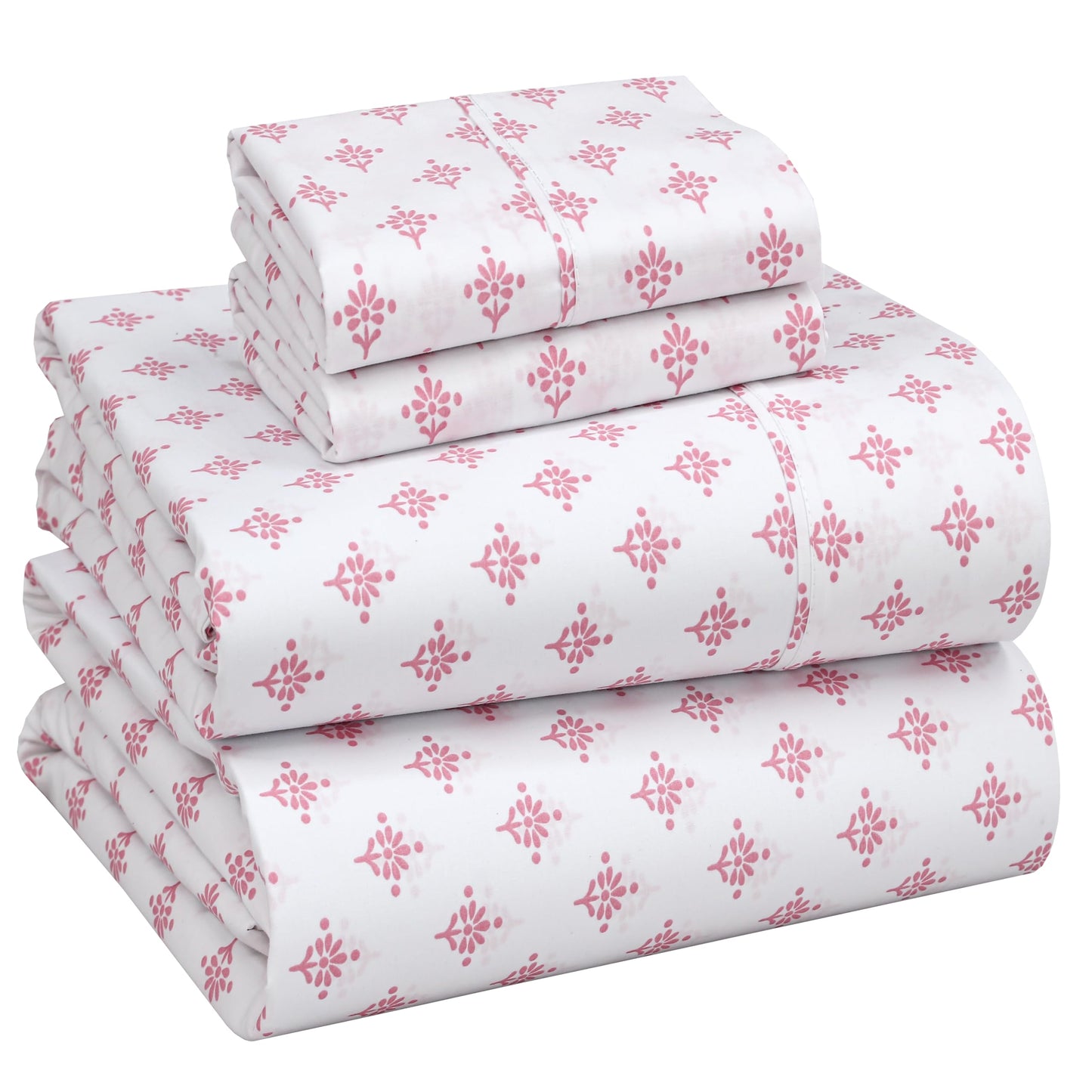 RUVANTI 100% Cotton Percale Sheets Queen Size, Block Print Motif