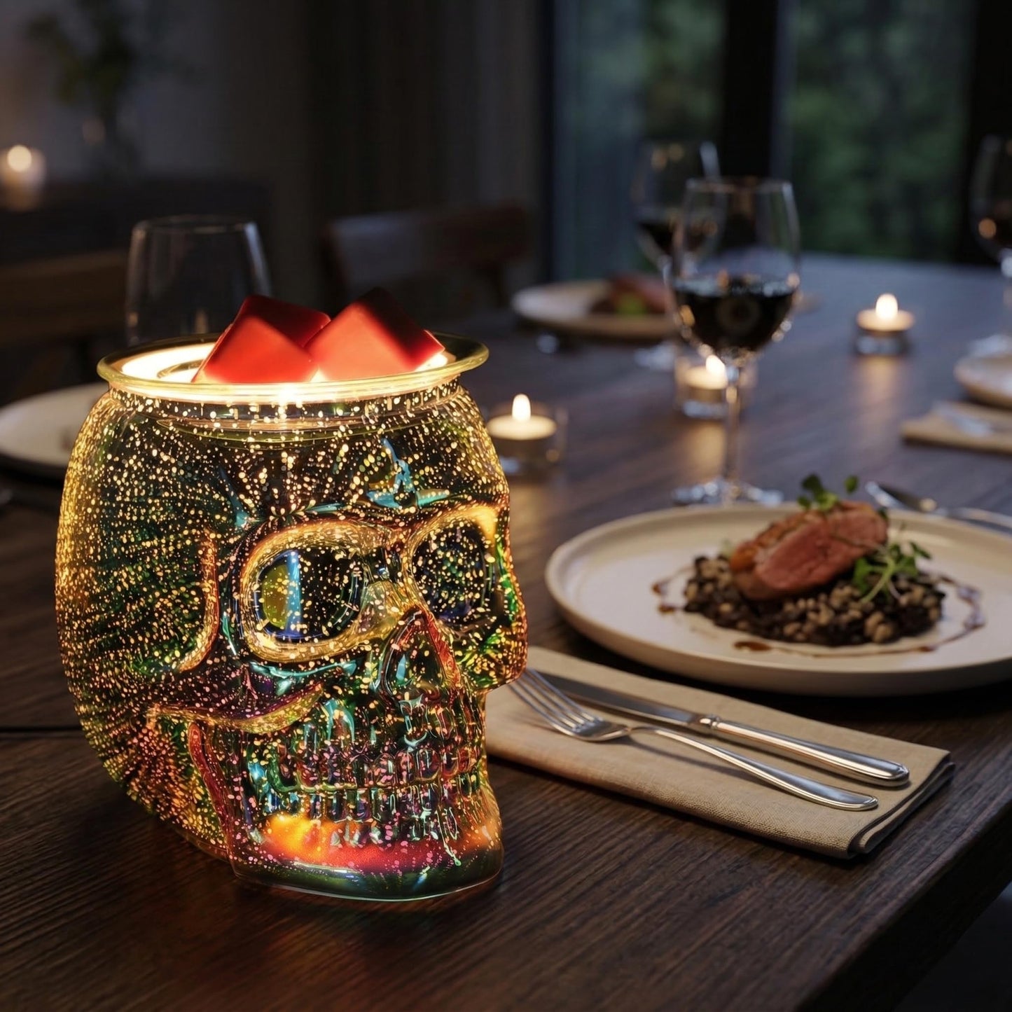 Threeight Skull Wax Melt Warmer Electric, Gothic Home Decor Night Light, Wax Burner for Scented Wax, Unique 3D Rainbow Skull Gifts