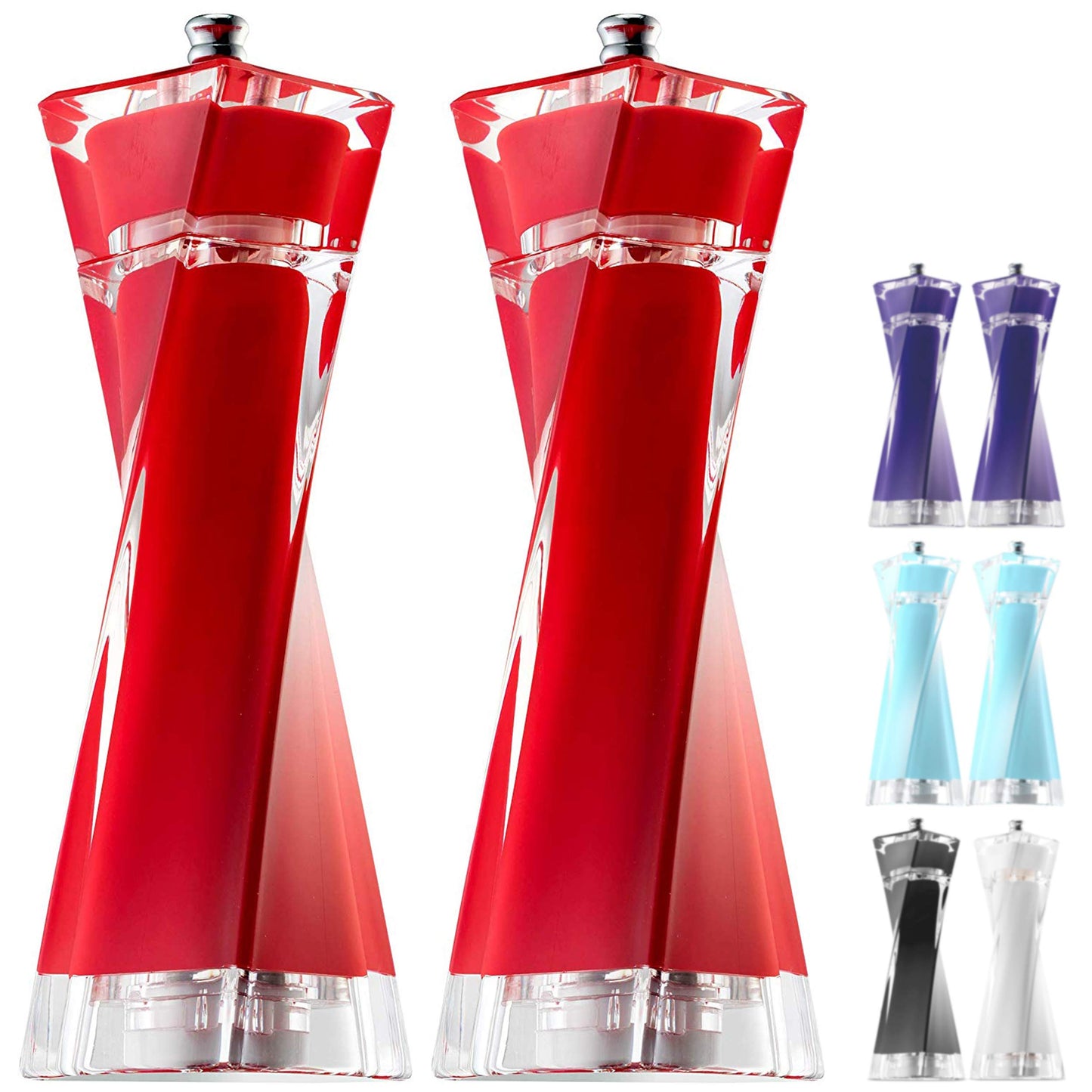 MITBAK Acrylic Red Salt and Pepper Grinders Set | Sea Salt and Pepper Mills Easy to Use and Equipped with Adjustable Coarseness And Ceramic Mechanism | Unique Kitchen Gadgets | Premium Quality