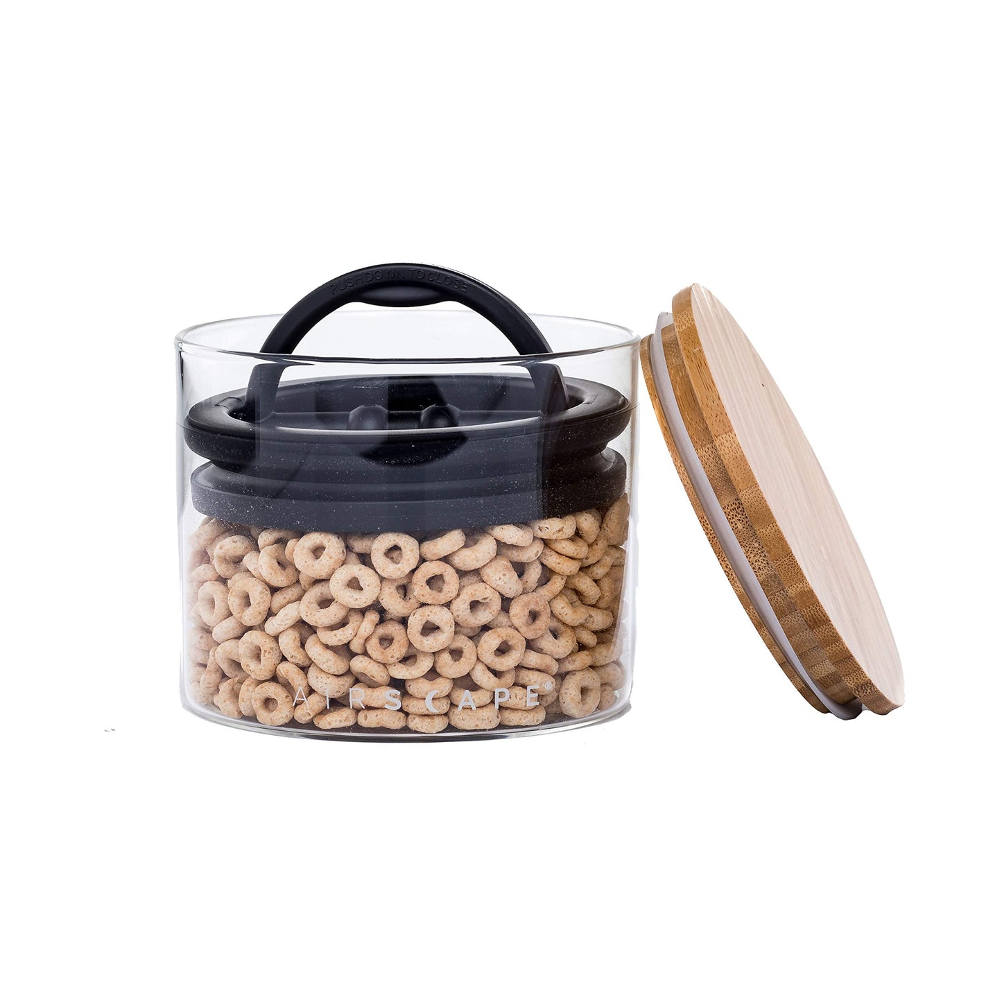 AirScape Glass Food Storage Canister - Glass Storage With US Patented Airless Inner Lid & Bamboo Top Lid - Preserves Food Freshness (Small 4-Inch)