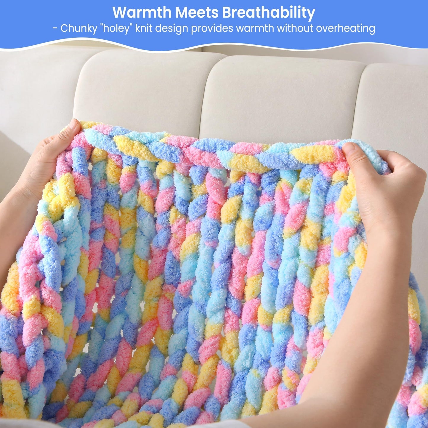 Mooreeke Chunky Knit Blanket 50"x60" Soft Washable Chenille Throw Blanket Cozy 100% Handmade Crochet Gift Blankets with Jumbo Chenille Yarn for Couch Bed Sofa Room Decor -Purple and Pink