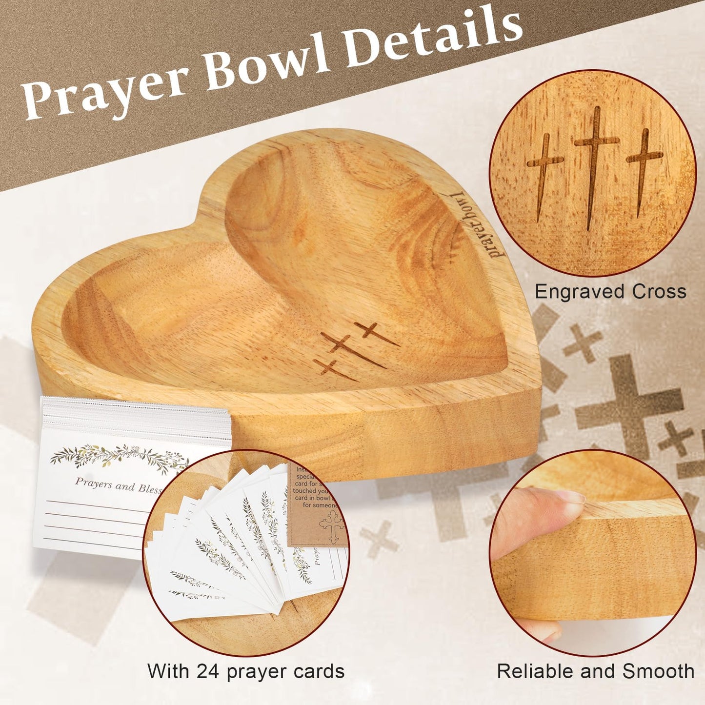 MaiQidd Heart Prayer Bowl,Heart Shaped Wooden Bowl,Wood Decorative Bowls