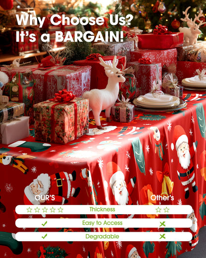 Pureegg Plastic Table Cloth Disposable 6 Pack, 54 x 108 Inch Table Cloths, Christmas Decorations, Xmas Decor, Party Tablecloths, Rectangle, Holiday Plastic Cover, Waterproof, Christmas Red