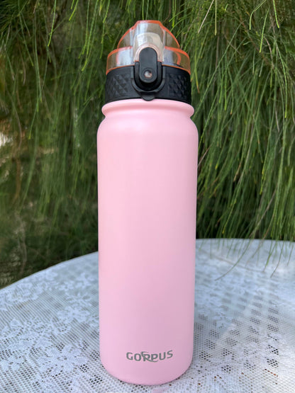 GOPPUS 600ml/20oz Stainless Water Bottle with Straw Double Wall Insulated Bottles with Strap Reusable Vacuum Thermal Flask Leakproof Keep Cold Drinks Bottles with Flip Top Lid for Men Women BPA Free