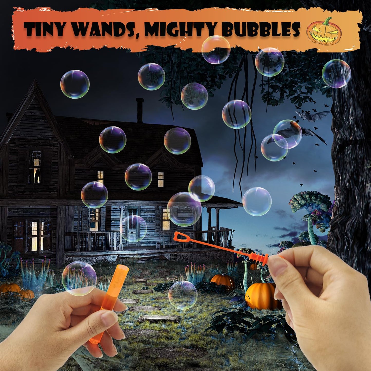 Halloween Treats Non Candy for Kids 32 Pack,Mini Bubble Wands for Toddlers, Halloween Party Favors Supplies Boo Basket Goodie Bag Stuffer Fillers,Small Classroom Toys Gifts Prizes Stuff for Boys Girls
