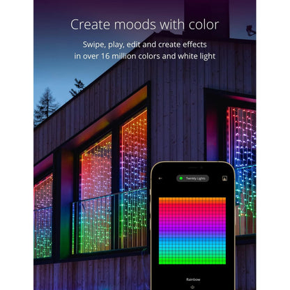 Twinkly Christmas Curtain Lights 210 RGB+W LEDs - App-Controlled, Sync with Music, Indoor & Outdoor Use, Compatible with Google Assistant, Amazon Alexa, Apple HomeKit, Bluetooth & WiFi Connectivity