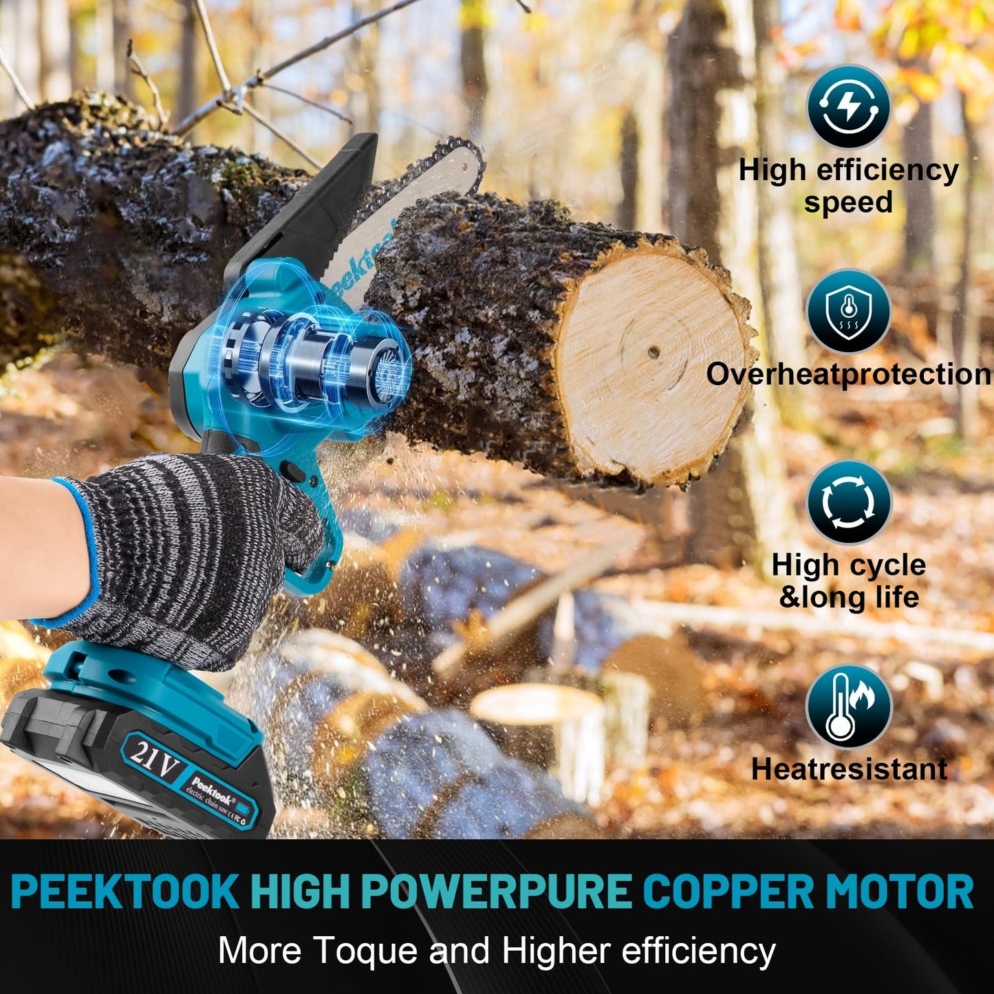 Mini Chainsaw-6 Inch Brushless Motor Cordless Chainsaw with 4000mAh Battery & 2 Chains, Light Weight Battery Chain Saw Electric, Small Chain Saw with Safety Lock and Strong Motor for Tree Trimming