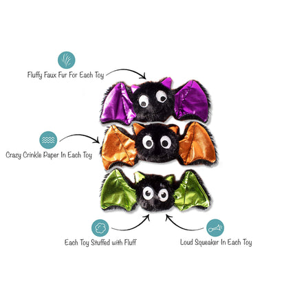 Fringe Studio Mini Dog Toy Set, Bats Bats Bats, Set of 3 (289453)