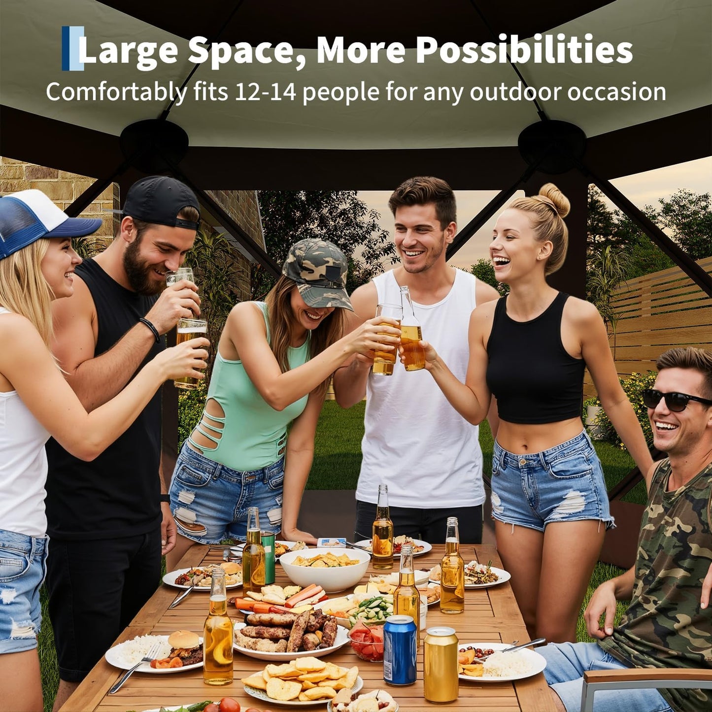 Garvee 13x13FT Pop-Up Canopy Tent | Instant Setup | Spacious 6-Sided Shelter | Detachable Wind Cloths, Beige & Khaki