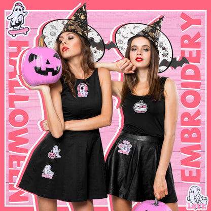 Wavwavw 50 Pcs Ghost Patches Iron on Halloween Patches Embroidered Applique Cute Pumpkin Boo Ghost Iron on for Clothes Hats Backpacks Jackets Accessories