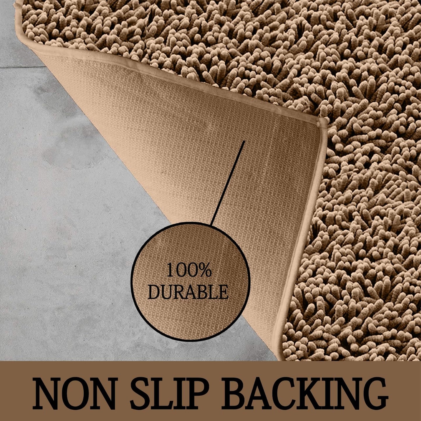 Lions Luxury 2 Piece Loop Bath Mats for Bathroom - Non Slip Chenille Bath Mat Set Rugs, Extra Soft with Water Absorbent Pedestal Bathmat Shower Toilet Mat, Natural