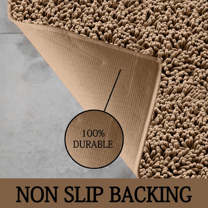 Lions Luxury 2 Piece Loop Bath Mats for Bathroom - Non Slip Chenille Bath Mat Set Rugs, Extra Soft with Water Absorbent Pedestal Bathmat Shower Toilet Mat, Natural