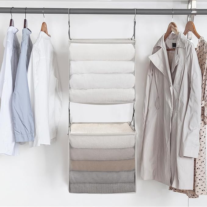 STORAGE MANIAC 2-Shelf Hanging Closet Organizer, Cloth Hanging Closet Shelf