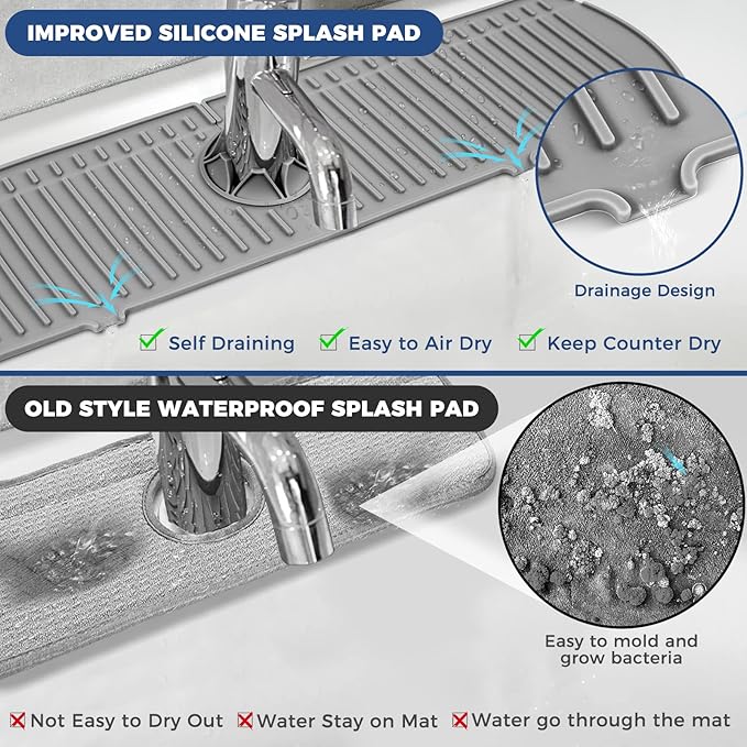 XXL Silicone Faucet Handle Drip Catcher Tray Mat, Large Silicone Faucet Mat