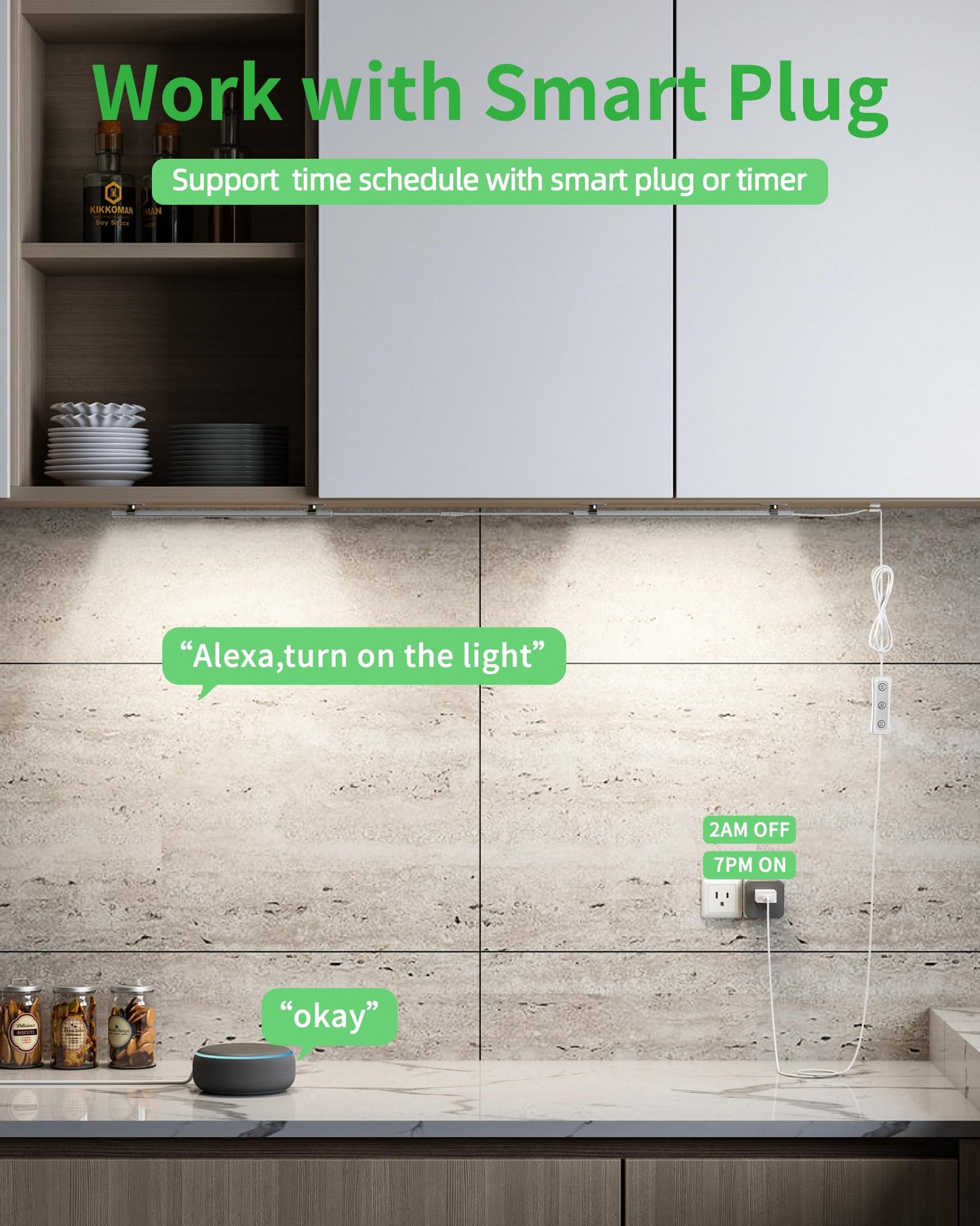 Vovamo Plug-in Under Cabinet Lighting, Dimmable Counter Lights for Kitchen, 2pcs 12 Inch, Cold White 6000K Linkable USB Led Closet Light, Wired Indoor Night Lights Bar for Desk, Sink,Workbench