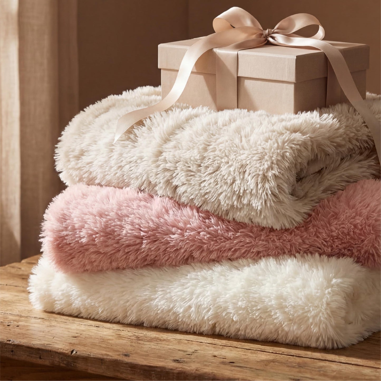 Bedsure GentleSoft Luxury Faux Fur Beige Throw Blanket for Couch, Extra Soft Fuzzy Fluffy Shaggy Blanket Gifts for Women, Warm Cozy Plush Comfrt Fleece Throw for Room Decor, 50x60 Inches