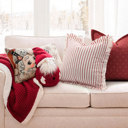 ZWJD Throw Christmas Pillow Covers 24x24 Set of 2 Striped Pillow Covers with Fringe Chic Cotton Decorative Pillows Square Cushion Covers for Sofa Couch Bed Living Room Farmhouse Decor