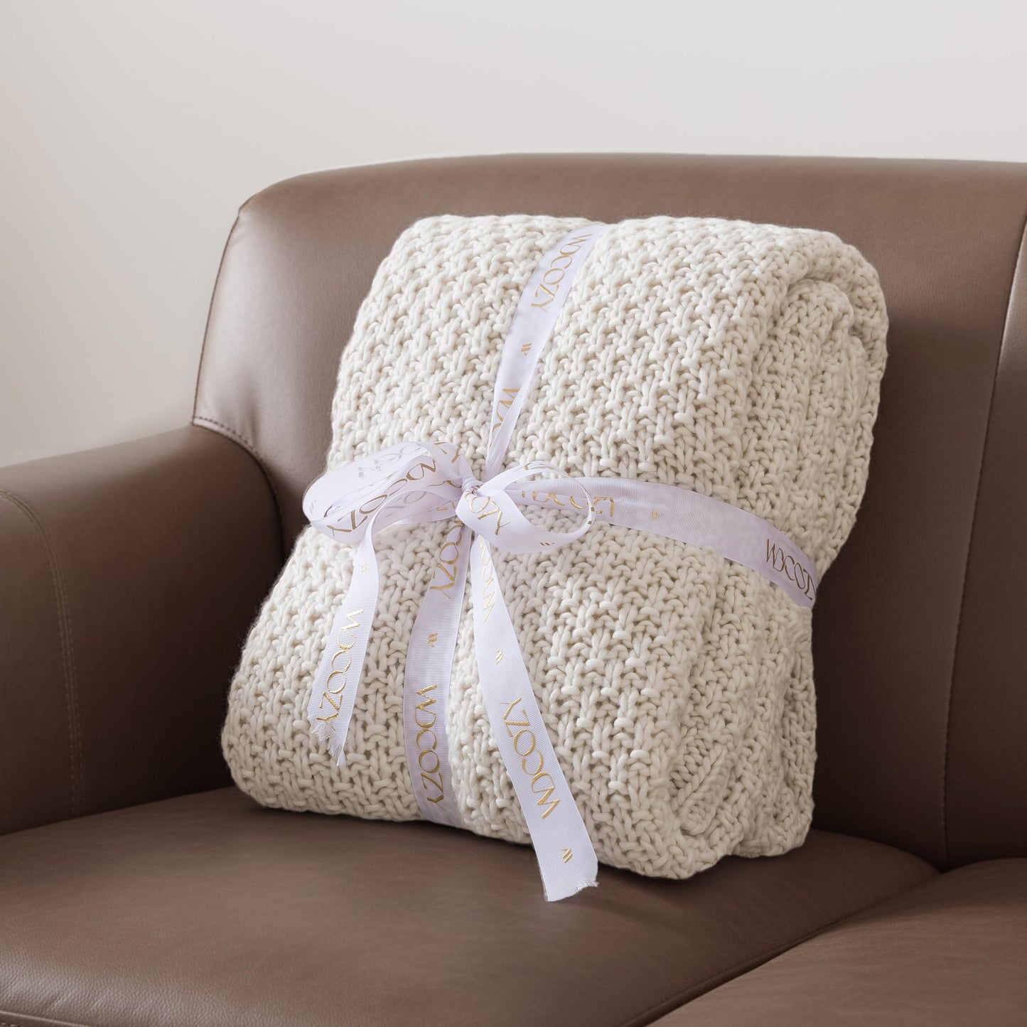 WDCOZY Chunky Cable Knit Throw Blanket Super Soft Warm Knitted Throw Blanket for Couch, Sofa, Chair, Bed Lightweight Breathable Cozy Comfortable Home Decorative Ivory Cream White 50x60 Inches