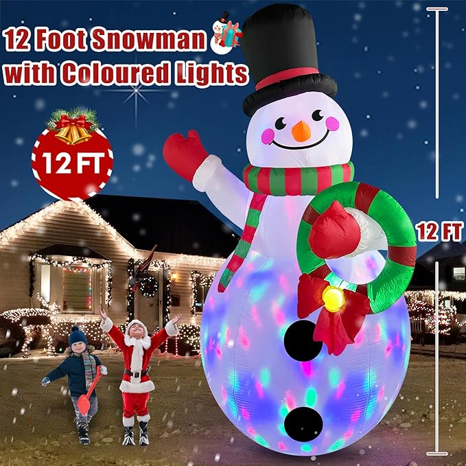 Danxilu 12 FT Giant Christmas Inflatables Snowman Outdoor Decorations Built-in Rotating LED Lights, Huge Inflatable Snow Man Christmas Blow up Yard Decorations for Outside Lawn Holiday Xmas Decor