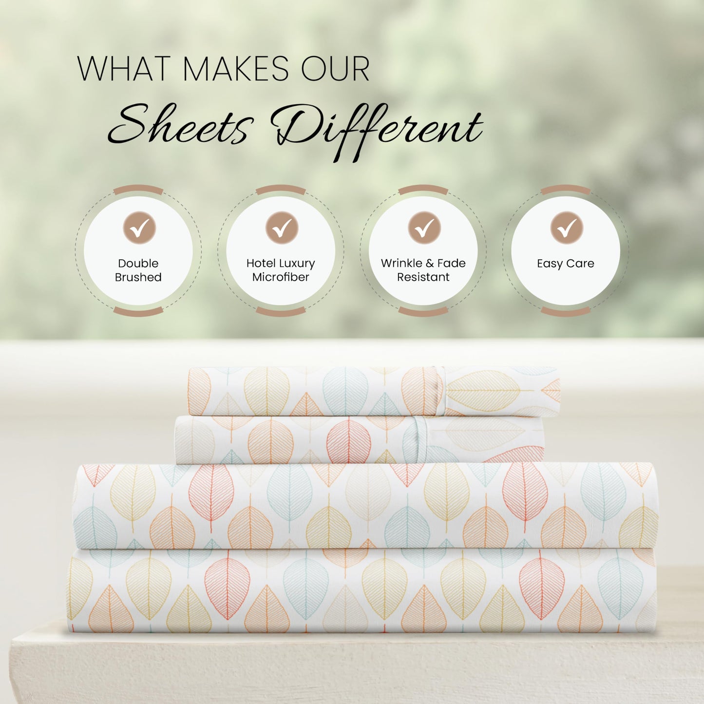 Linen Market Double-Brushed Patterned Microfiber Full Sheet Set 4 Piece – Oeko-TEX Certified Ultra Soft & Wrinkle-Free - 16" Deep Pocket Sheets - Easy Care Full Size - Fall Foliage Yellow