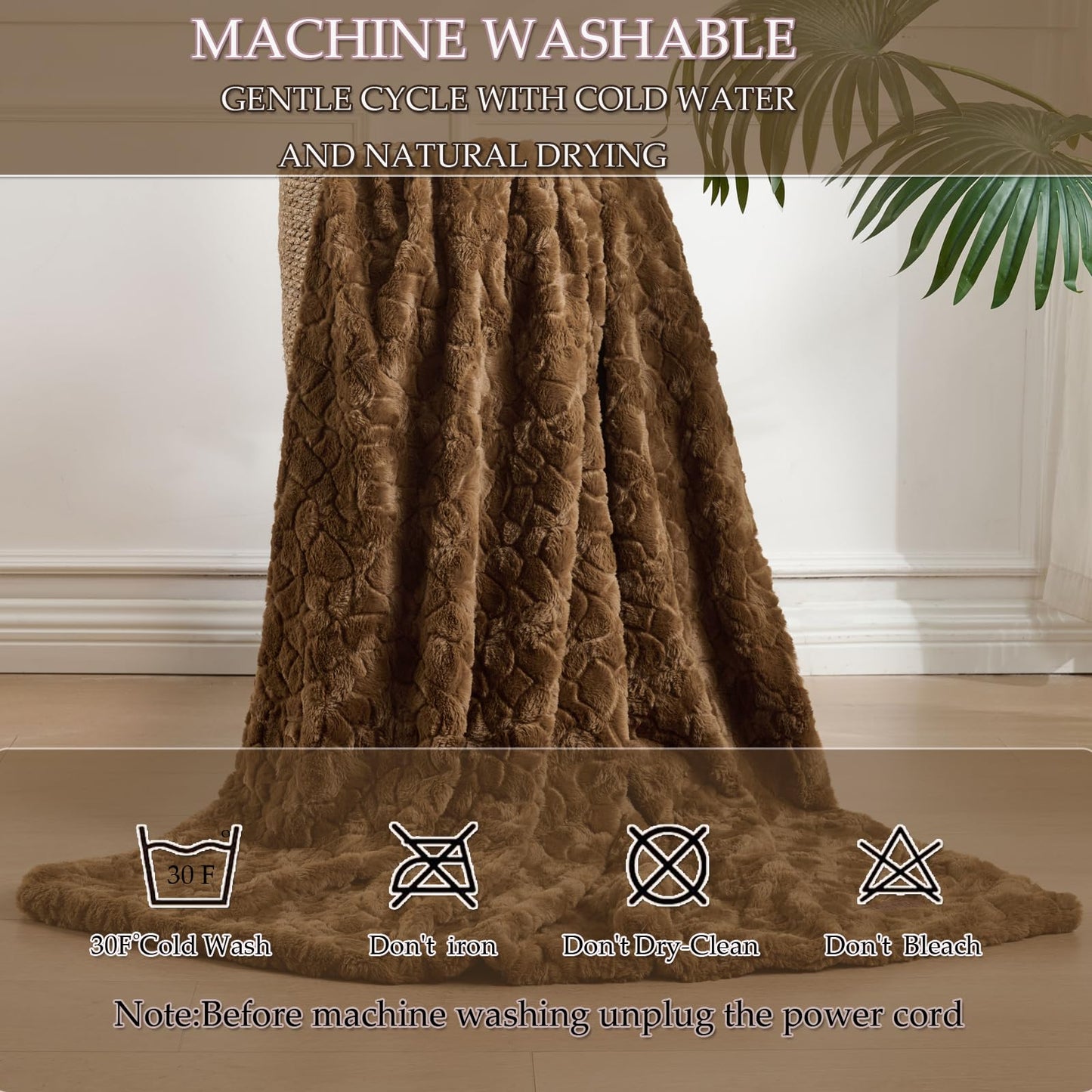 Faux Fur Rabbit Throw Blanket,Super Soft Plush Thick Warm Blanket,Fuzzy Luxury Plush Decorative Blanket for Couch Bed Sofa-Brown(50 * 60inch)