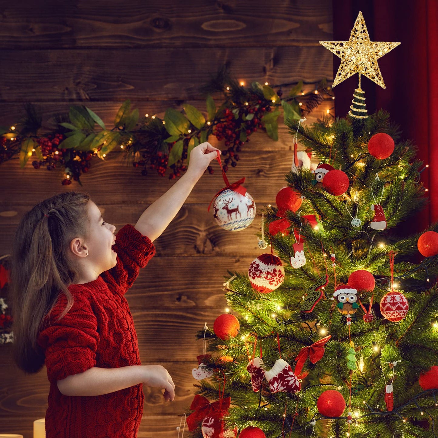 Blulu Christmas Star Tree Topper 6 Inch Glittered 3D Metal Star Treetop Topper Small Christmas Hollow Decoration for Xmas Holiday Party Decoration Indoor(Gold)