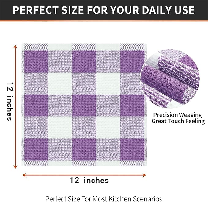 Homaxy 100% Cotton Waffle Weave Check Plaid Dish Cloths, 12 x 12 Inches