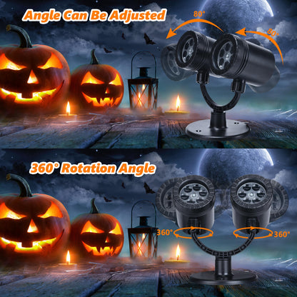 Toodour Halloween Projector Lights Outdoor, Double Head Dynamic Halloween Lights Projector with Timer, Waterproof Ghost Skeleton Devil Pumpkin Light for Home Window Wall Decor