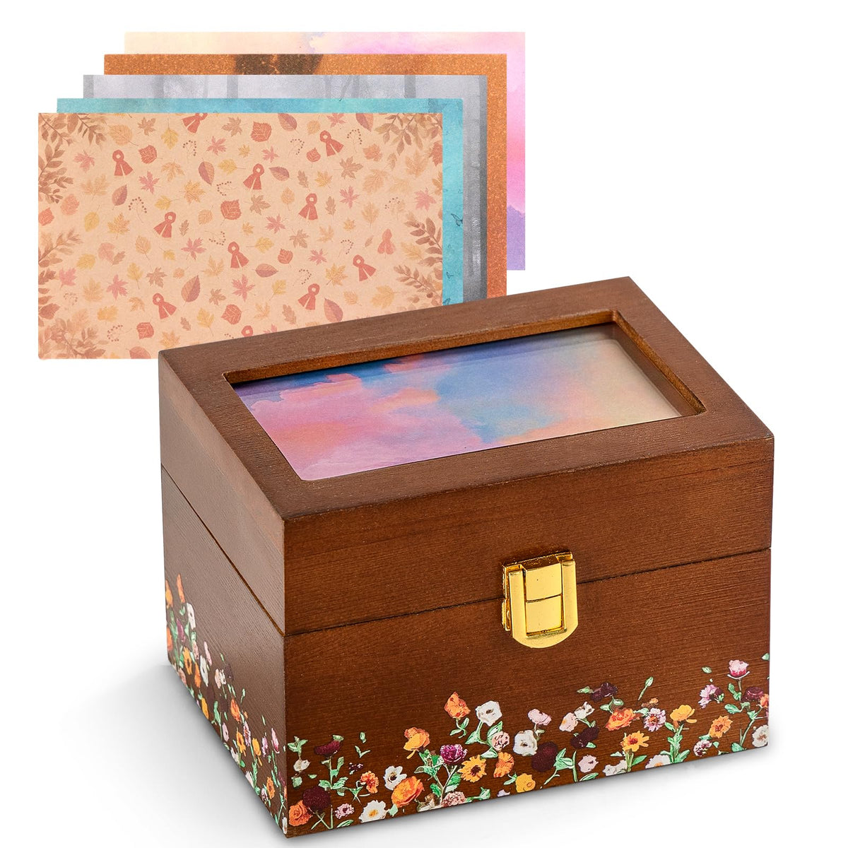 SMAILLBUDDHA Valentine's Day Gifts for her, 3 * 5 Solid Wood Index Card Organizer Friendship Bracelet Box with Transparent Acrylic Top Cover Gift for Christmas & New Year Comes with 100 Guide Cards