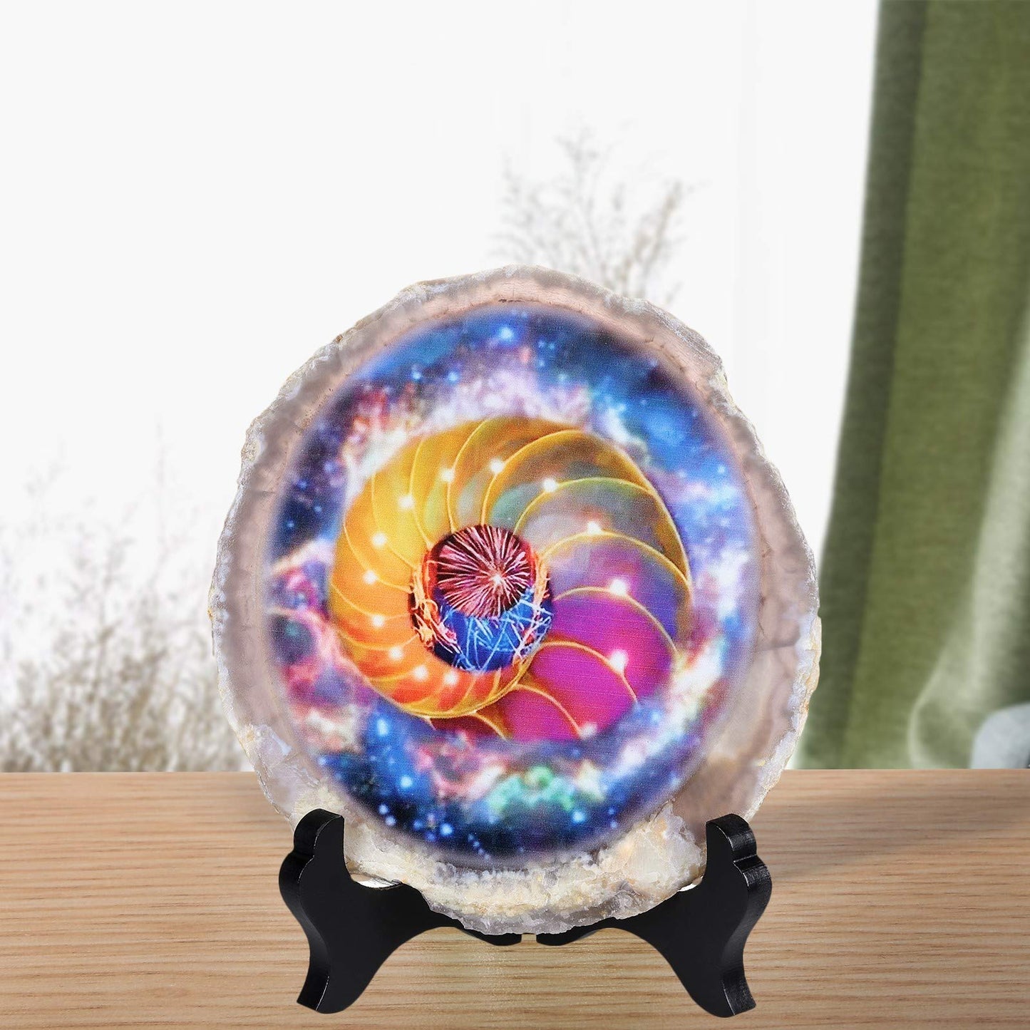 Amogeeli Natural Geode Agate Crystal for Office Home Decor, Prints Arts Decorative Stone with Stand