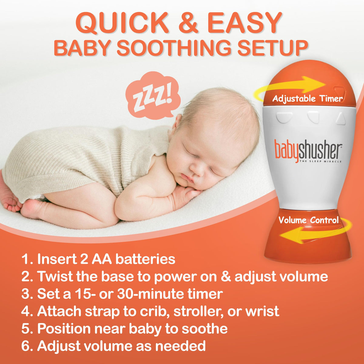 Baby Shusher Portable Sound Machine - White Noise Sound Machine, Baby Soother for Sleeping, Newborn Essentials for Crib, Battery Operated Hush, Travel Friendly - 1 Count