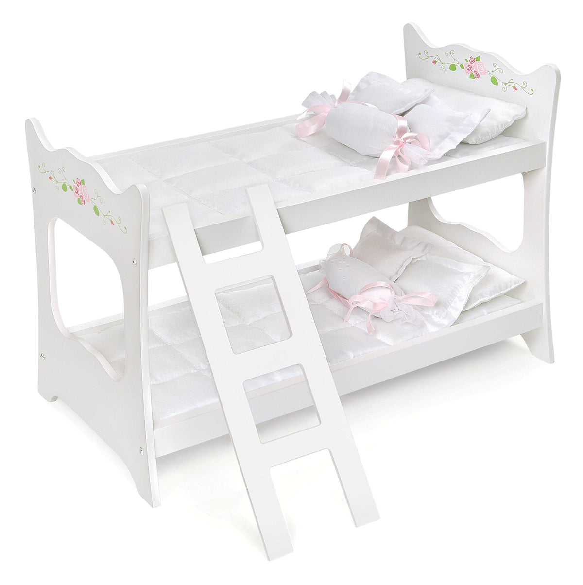 Badger Basket Doll Bunk Bed with Ladder and Bedding – Stylish White & Rose Design for 18 to 20-Inch Dolls with Pillows and Blankets