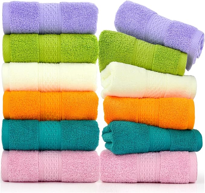 Cleanbear Ultra Soft Hand Towels 12 Pack 6 Colors 100% Cotton Hand Towel Set
