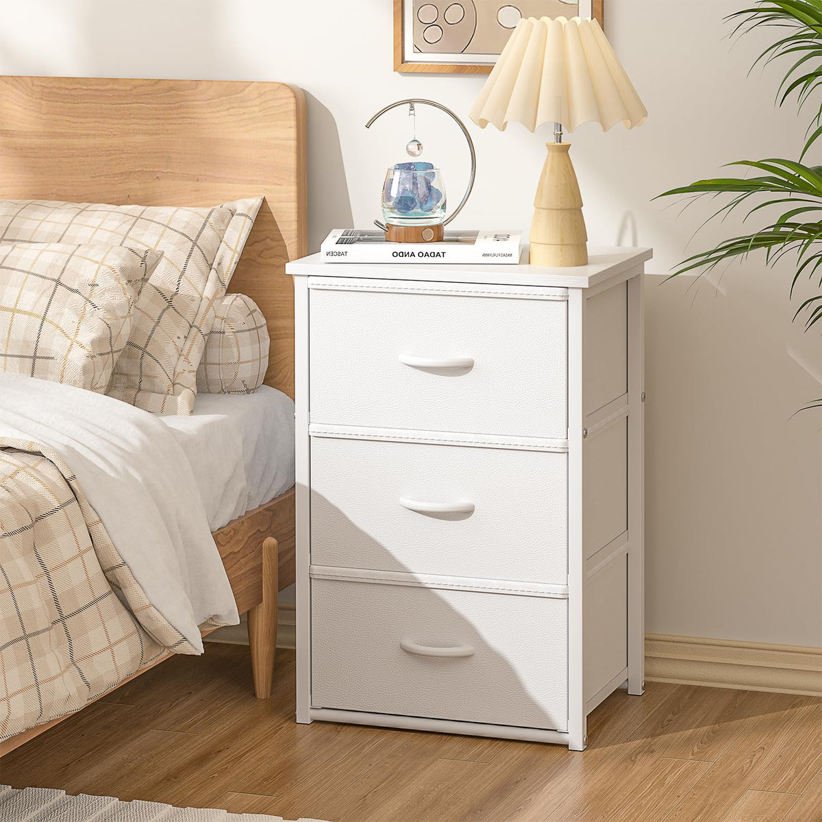 DAOUTIME 2-Pack Stackable Storage Drawers (6 Drawers Total), White Closet Organizer with Wooden Top & Metal Frame, Freestanding or Stackable Dresser for Bedroom, Living Room, Under Bed