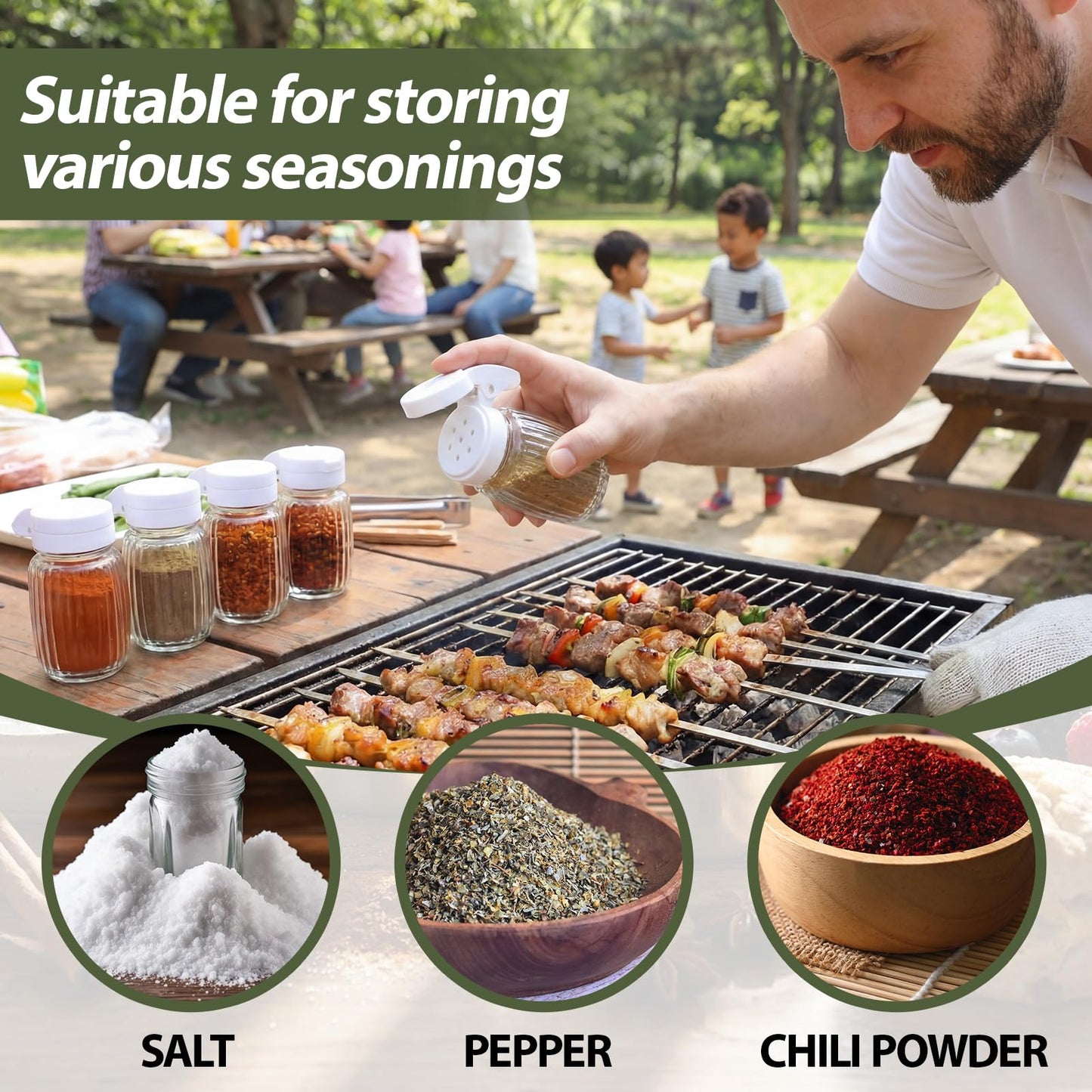 Domensi 4 Pcs Mini Salt and Pepper Shakers, Small Tiny Salt Spice Shakers, Individual Travel Size Seasoning Jars for Kitchen, Restaurant, Camping, BBQ, Picnic, Home(2oz Water Ripple,Glass)