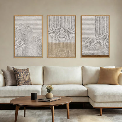 Aryroi Large Neutral Spiral Circles Framed Canvas Wall Art,Boho Beige Geometric Wall Decor,Modern Abstract Arch Artwork,Mid Century Minimalist Art Print for Living Room,Bedroom,Office- 16"x24"x3