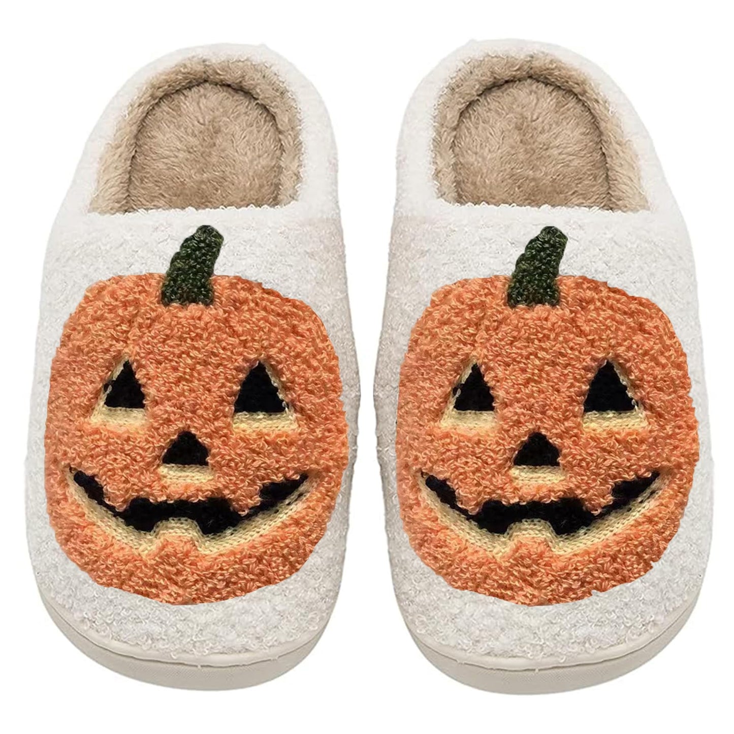 ULEL Halloween Pumpkin Slippers for Womens Mens Plush Warm Spooky Lantern Pumpkin Slippers House Shoes Yellow-43-44
