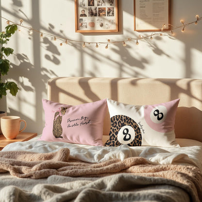 DOFQZ Preppy Pink Leopard Print and 8 Ball Decor Pillow Covers Case 12x20 Set of 2,Funky Coquette Cheetah Y2K Lucky 8 Ball Aesthetic Pillow Covers for Teen Girls Room Dorm Apartment Decor
