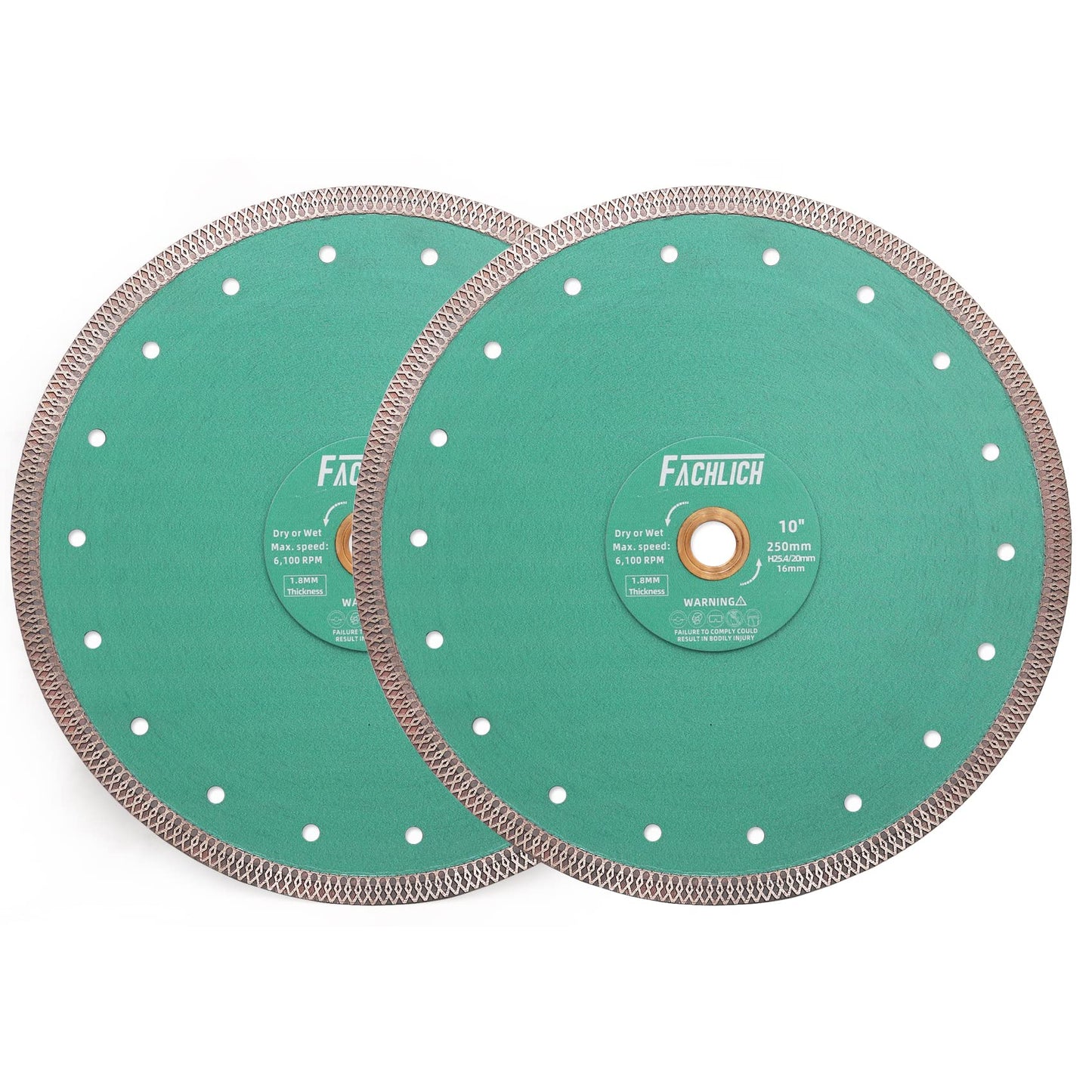 FACHLICH Diamond Core Drill Bits Set and FACHLICH Diamond Porcelain Saw Blade,2pcs 10"/250MM Super Thin Dry Wet Cutting Disc with X Teeth Turbo Mesh Rim