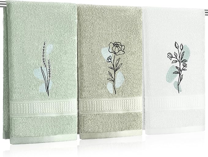 Abstract Botanical Hand Towels Boho Sage Green Botanical Bathroom Decor 14x29