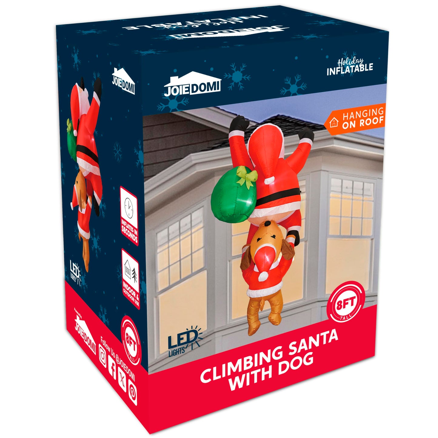 Joiedomi 8 FT Hanging Christmas Inflatables Outdoor Decoration, Blow Up Climbing Santa with Dog, Christmas Blow Up Yard Decorations with Build-in LED for Xmas Party, Garden, Lawn, Roof Decor