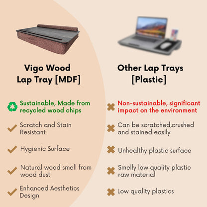 Vigo Wood Portable Laptop Desk – Lapdesk with Cushion, Laptop Stand for Bed, Lap Desk for Laptop and Lap Desk for Bed, Portable Desk for Lap top, Notebook Bed Tray (Black & Brown)