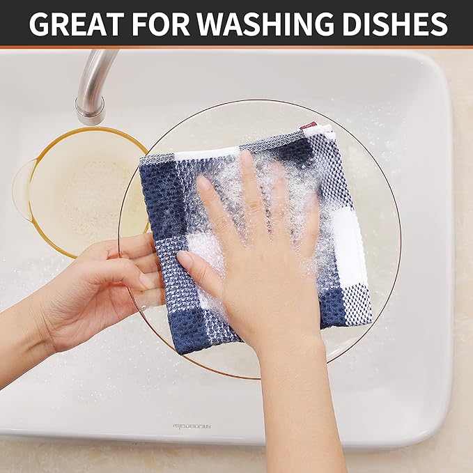 Homaxy 100% Cotton Waffle Weave Check Plaid Dish Cloths, 12 x 12 Inches