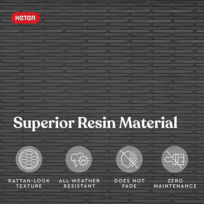 Keter Java XXL 230 Gallon Resin Rattan Look Large Outdoor Storage Deck Box for Patio Furniture Cushions, Pool Toys, and Garden Tools, Dark Grey